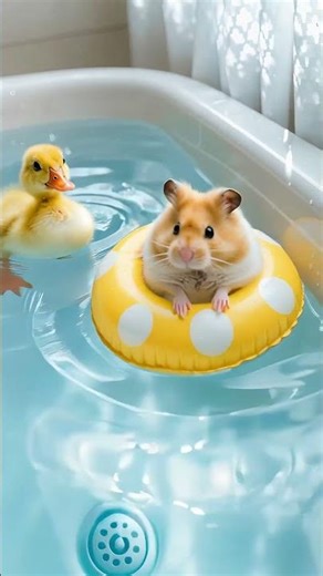 Duckling Teaches Hamster to Swim in a Tiny Bathtub... Cutest Swimming Teacher Ever! 🐥🛁🐹💦😂