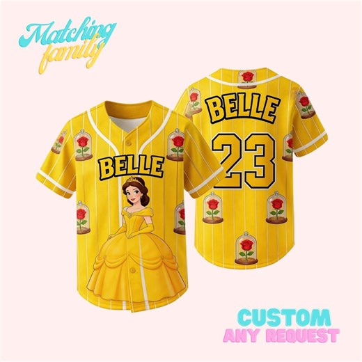 Custom Beauty and the Beast Baseball Jersey, Personalized Disney Princess Pinstripe Shirt With Name and Number- Disneyland Vacation Gift - Etsy UK