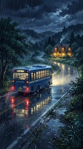 Rainy Night Bus Ride to a Cozy Cottage | Relaxing Ghibli Ambience. #ghiblistyle #asmr #animation