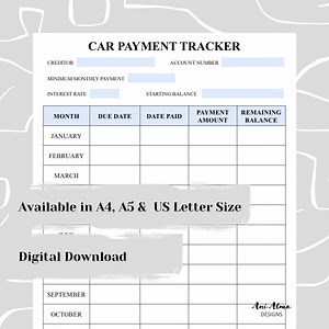 Car Payment Tracker: Printable Finance Planner (A4, A5, US Letter) (digital Download) - Etsy