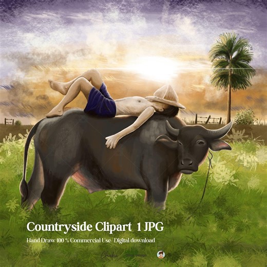 Countryside Watercolor Clipart ,rural Life Digital Painting,nostalgic Farm Art,asian Landscape (digital Download ) - Etsy