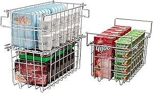 Amazon.com - KIKIBRO Freezer Organizer Bins - Fit 10 to 20 Cu.FT Deep Freezer, Stackable Chest Freezer Organizer Sort Frozen Food and Easily Get with Handle, 2 Pack + 1 Pack Chest Freezer Bins