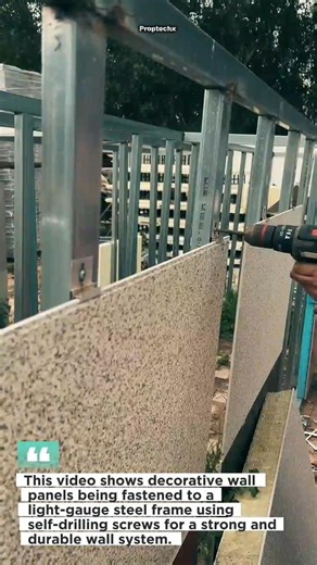 Steel Frame Wall Panel Installation #Construction #SteelFrame #BuildingTech