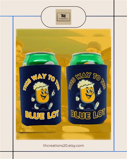 Cartoon Beer Cup Can Cooler - Neoprene Tailgate Party Favor - Fun Game Day Designs - Standard Can Size Order Here: https://thcreations20.etsy.com/listing/4342918968/cartoon-beer-cup-can-cooler-neoprene | T&H Creations | Facebook