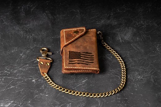 Personalized Leather Biker Wallet With Chain: Full-grain Cowhide, Custom Engraving - Etsy