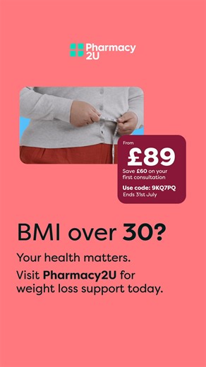 Pharmacy2U is here to support you on your weight loss journey. With our new, improved service, take the first step towards a healthier you. Starting at only £89 with code 9KQ7PQ. Offer valid until 31st July 2025. Terms and conditions apply. | Pharmacy2U