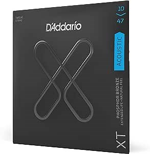 D'Addario Acoustic Guitar Strings, XT Phosphor Bronze Coated, XTAPB1047-12, Light Gauge 10-47, 12-String Set, Pack of 1