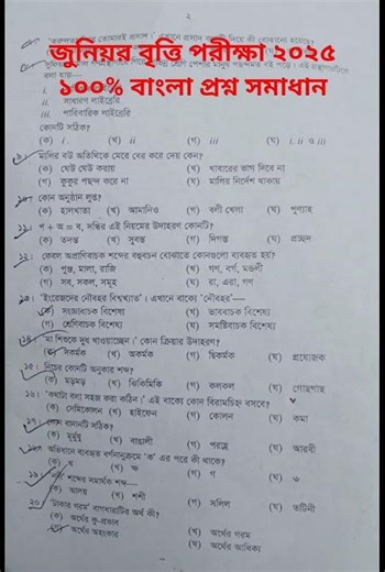 অষ্টম শ্রেণির জুনিয়র বৃত্তি পরীক্ষা ২০২৫ | বাংলা প্রশ্ন সমাধান | Class 8 Scholarship 2025