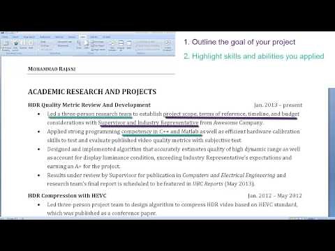 Graduate student resumes: highlighting an academic project