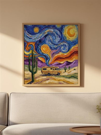 Breaking Bad Inspired Desert RV Canvas, Cinematic Wall Art, Van Gogh Style Desert Print, TV Series Aesthetic Poster, Camper Wall Decor - Etsy