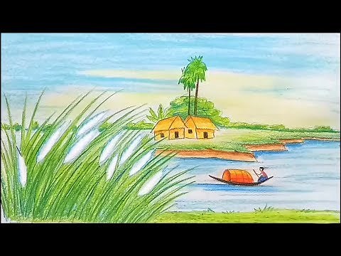 How to draw scenery of autumn / landscape step by step