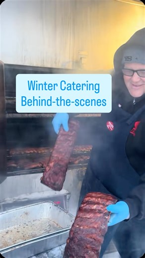 Rob Reinhardt- 🇨🇦’s BBQ Champ on Instagram: "I’ve always said barbecue tastes best in the winter. When guests are thinking soup and comfort food, we hit them with the smell of fresh oak smoke and caramelized BBQ sauce. We specialize in large group catering, we cook on-site, and we’ve never let weather hold us back. Here’s a little peek into how we do it. #bbq #catering #saskevents #bbqaf #bbqlife"