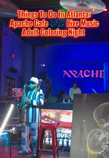 THINGS TO DO IN ATLANTA🎼 Tuesday nights @Apache XLR cafe hosts Color Me Out Loud Adult Coloring Night 🎶🎵 The Ambiance is such a vibe 👏🏾 Live music, spoken word, live painter 🎨 It’s a great way to wind down on a weekday 🎤 Tickets are only $5 on @Eventbrite or you can purchase at the door 🎫 Perfect for a Girls Night Out, date night, or solo date 🥂 They do serve food, drinks, and hookah ! #atlanta #livemusic #tuesday #datenight #foryoupage