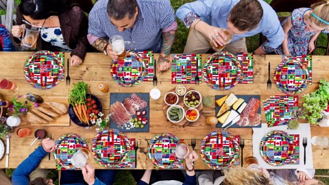 OBUSATT 96 Pcs International World Flags Party Supplies Country Flag Paper Plates Travel Trip Around the Globe and Napkins Forks party decorations for Birthday Baby Shower Serves 24 MG0165