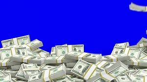 Download Money bundle, dollar stack falling realistic 3d animation motion graphic isolated on green screen, Blue screen chroma key background for free