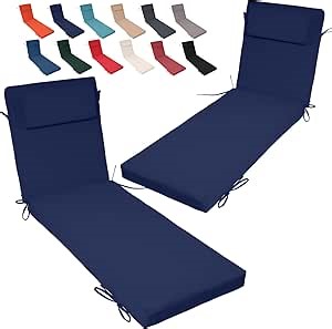 2 Pack Chaise Lounge Cushions with Ties and Pillow, 80 X 26 X 3.1IN, Reversible, Water-Resistant, Outdoor Foam Patio Lounge Chair Cushion, Patio Furniture Cushions for Lawn, Pool,Navy Blue