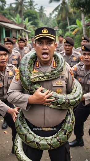 Indonesian police entangled in python😲 #fyp #shorts #animals #trending