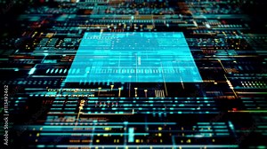 4K screen background with digital data code and HUD elements, ideal for text titles and horizontal displays. Stock Video