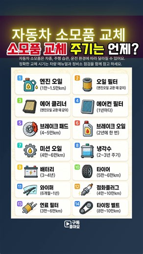 자동차 소모품 교체 주기는 언제? #자동차 #자동차정비 #차량관리 #자동차꿀팁