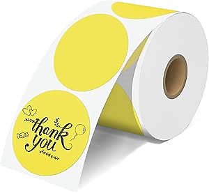 JOYIT 2'' Yellow Thermal Labels - 600pcs Round Thermal Printer Labels, Waterproof Thermal Printer Stickers for Logo Design, Name/Price Tag, Thanks Card, Address, QR Code, 600 Labels/Roll (Yellow)