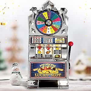 Amazon.com: 777 Lucky Slot Machine Replica with Spinning Wheel - Real Casino Toy Piggy Bank Replica with spinning wheel , Fun for All At Home, Silver : Toys & Games
