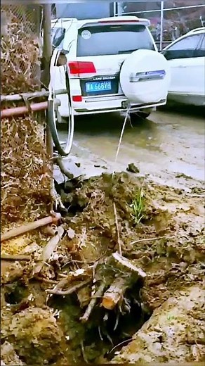 The process of uprooting a tree stump - a good tool can do more with less