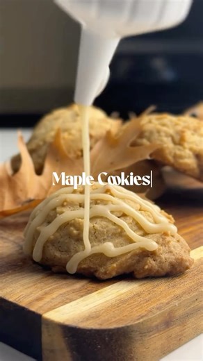 Mia on Instagram: "🍁 Episode 6: Maple Cookies 🍪✨ These maple cookies are soft, chewy, and perfectly sweetened with real maple syrup, then finished with a glossy maple icing. Think cozy fall vibes in every single bite. Maple Cookies Recipe • 2 ⅔ cups flour • 1 tsp baking soda • ½ tsp salt • ½ cup butter, softened • 1 cup dark brown sugar • 1 large egg • ⅓ cup pure maple syrup • 1 tsp vanilla extract • 1 tsp maple extract Maple Icing • 2 tbsp unsalted butter • ⅓ cup pure maple syrup • 1 cup powd