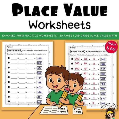 2nd Grade Place Value Math | Expanded Form Practice Worksheets