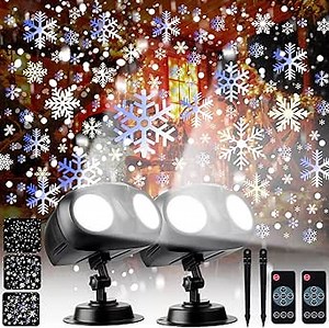 Treela 2 Pack Snowflake Christmas Projector Lights Outdoor Waterproof Holiday Snowflake Projector Lights Spotlight with Remote Controls for Indoor Outdoor Garden Decorations(Classic Style)