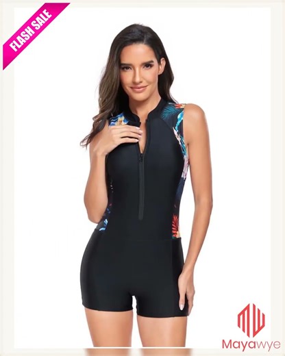 Printed Zip Front One-Piece Swimwear