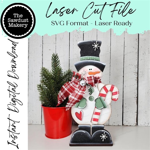 Standing Candy Cane Snowman SVG File | Laser Cut File | Standing Snowman SVG | Snowman Shelf Sitter | Winter Snowman SVG - Etsy