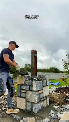 Main gate pillar for natural stone #construction #stone #design #pillar #naturalstone #viralshort