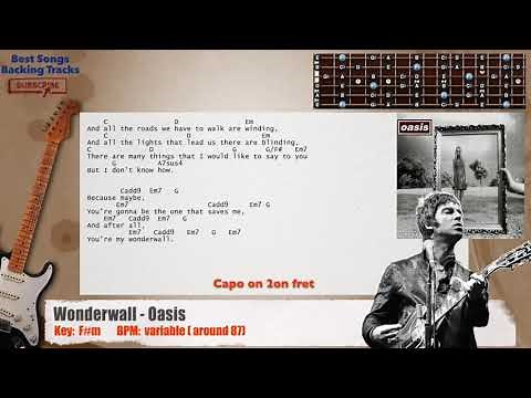 🎸 Wonderwall - Oasis MAIN Guitar Backing Track with chords and lyrics