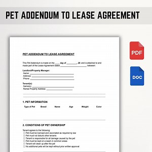 Pet Addendum to Lease Agreement | Rental Pet Policy Form | Editable PDF, Word, Google Docs - Etsy