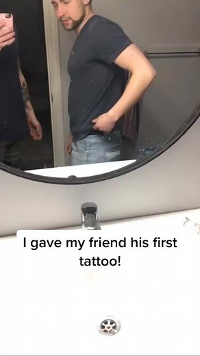 He loves his first tattoo! #countdown321 #bookclub #wholesomemoments #sksksk #tattoo #tatoogirl