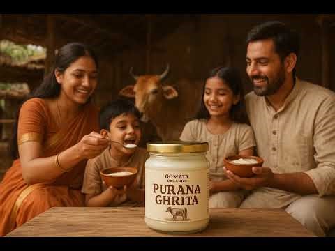 PG FAMILY EATING PURANA GHRITA AT THE GOSHALA