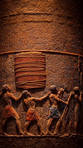 ¿Relieve antiguo… o creación moderna? 🤔 A primera vista, esta imagen parece un antiguo relieve de Mesopotamia, con figuras humanas talladas en piedra realizando algún ritual. Pero hay un detalle extraño: el objeto central, parecido a un gran carrete con cuerdas, no existe en la iconografía conocida de las civilizaciones antiguas. Los relieves de Sumeria y Asiria solían mostrar dioses, reyes o escenas de guerra, no artefactos como este. Todo indica que se trata de una recreación moderna inspirad