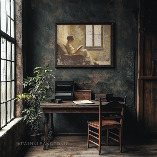 Vintage Book Lover Print, Rustic Library Decor, Light Academia Painting, Moody 19th Century Poster, Woman Reading Art, Printed and Shipped - Etsy