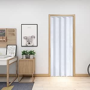 32X80in PVC Accordion Door Interior,Sliding Folding Doors with Lock,Divider Door with Simple Installation and Hardware,White
