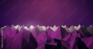 Low Poly Anime style mountains countryside terrain animation with sunrise. 80s style retro neon 3D abstract background with smooth subtle movement in 4K