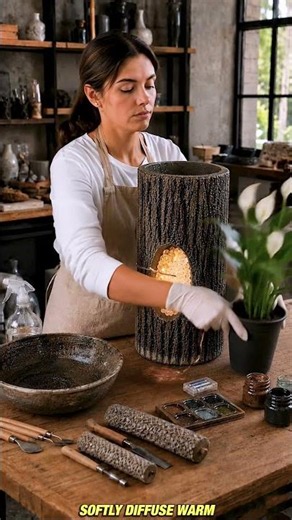 DIY Tree Trunk Planter Lamp | Handmade Rustic Glowing Wooden Planter