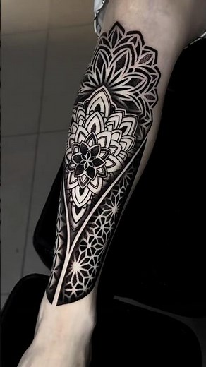 🖤 Geometric Mandala Shin Tattoo | Bold Blackwork Leg Piece