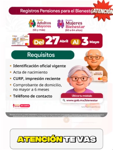 Pensión Bienestar: Requisitos y Fechas de Registro