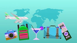 Download Traveling around the world with luggage travel background with plane animation for free