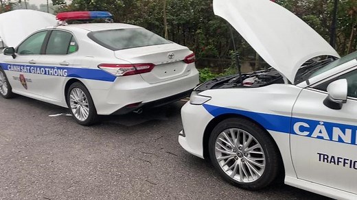 Toyota Police Cars Showcased with Flashing Lights