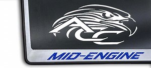 Corvette License Plate Frame with MID-ENGINE Lettering; Blue Carbon Fiber Inlay (20-26 Corvette C8) - Free Shipping