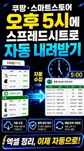 쿠팡·스마트스토어 주문,매일 오후 5시에 구글 스프레드시트로 자동 저장하세요