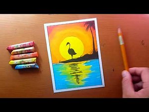 como pintar uma paisagem de pôr do sol com tons pastéis | desenho de giz a óleo