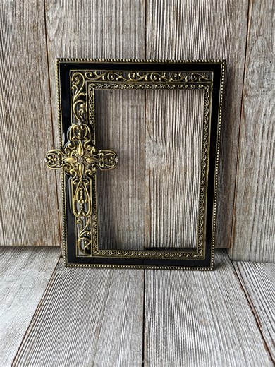 4 X 6 Black and Gold Religious Jeweled Cross Picture Frame - Etsy