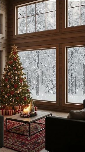 Christmas Ambience 🎄 | Fireplace Burning | Falling Snow | Fire Crackling | Christmas Music